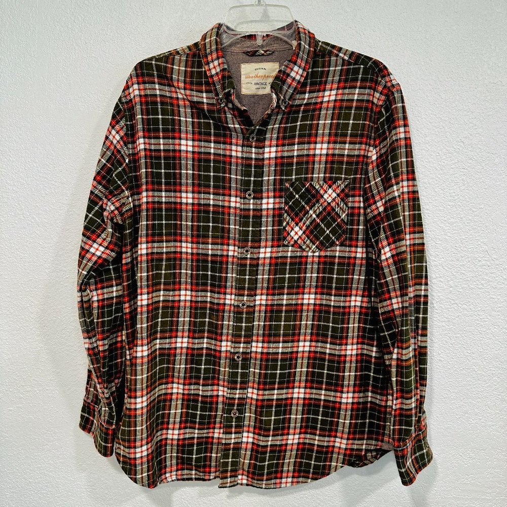 Weatherproof Vintage Flannel Button Up Shirt Plaid MultiColor Long Slvs Mens Lg
